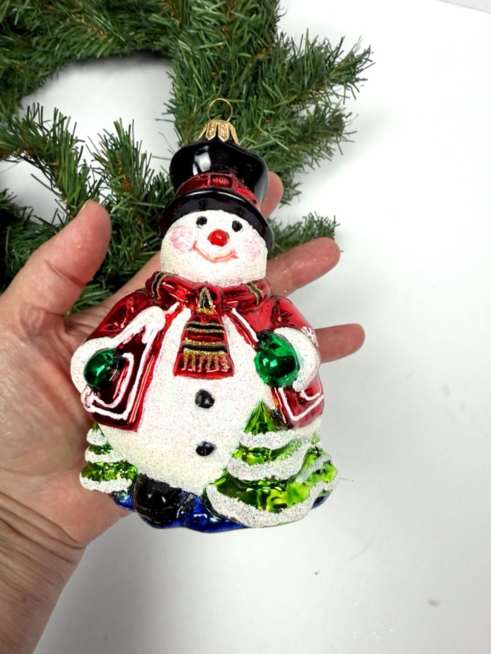 Snowman Christmas Ornament MAX GLASS By Kowalski Family Made in Poland 5,5"